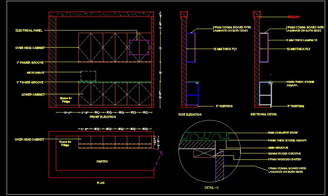 Pantry Design CAD with Layout and Elevation Plans